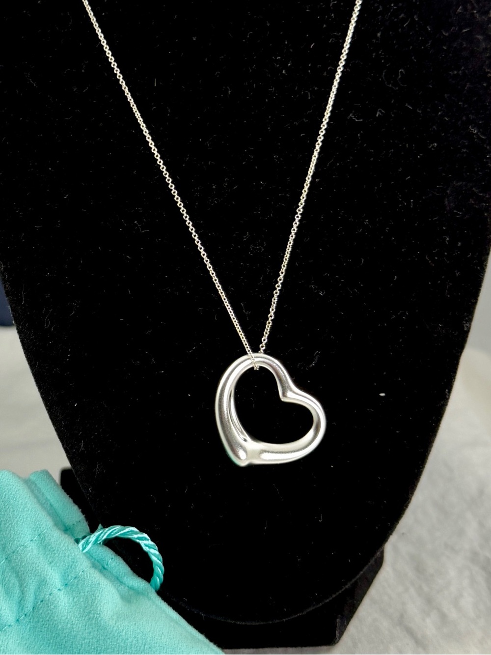 TIFFANY & CO. Sterling Silver Elsa Peretti 27mm Open Heart Pendant 18” Necklace